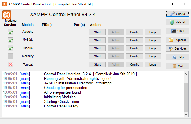XAMPP Control Panel