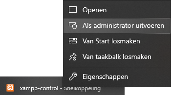 XAMPP uitvoeren als administrator