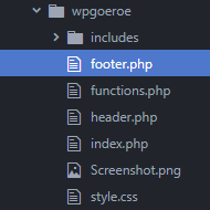 Toevoegen van het footer.php bestand aan de themamap