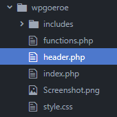 Toeveogen van het header.php bestand aan de themamap