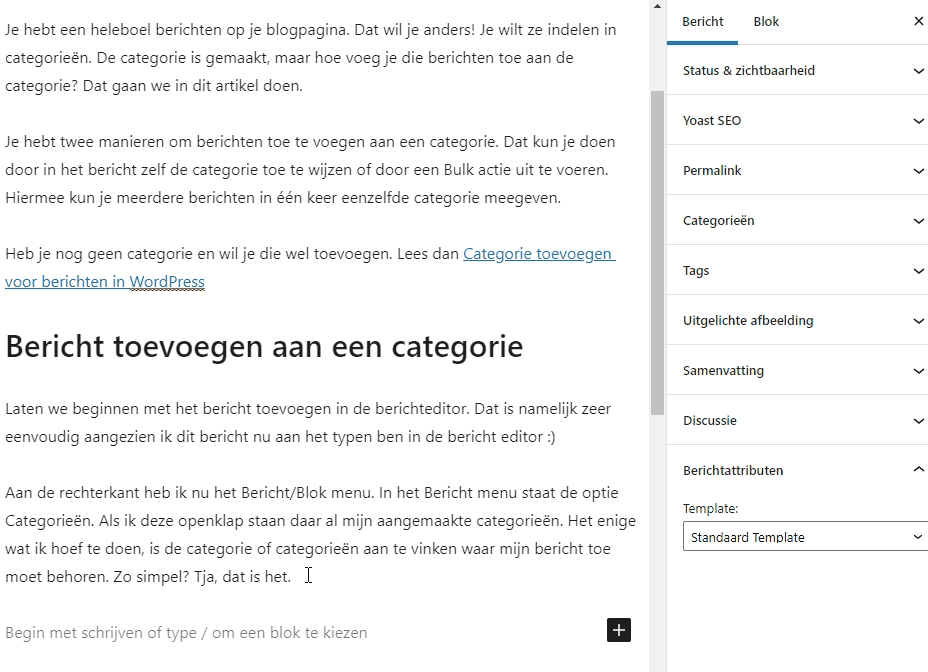 Gif afbeelding waarop te zien is hoe je het bericht kunt toevoegen aan een categorie