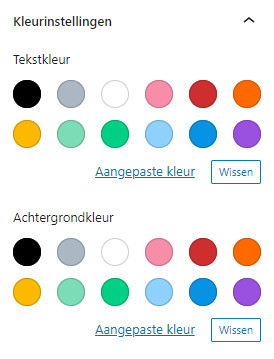 Paragraaf blok menu - Kleurinstellingen