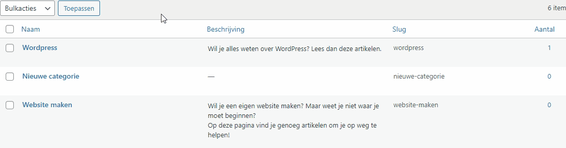 Gif afbeelding waarop te zien is hoe snel bewerken an een categorie werkt