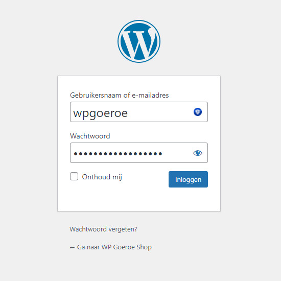 Afbeelding met daarop het inlogscherm van WordPress
