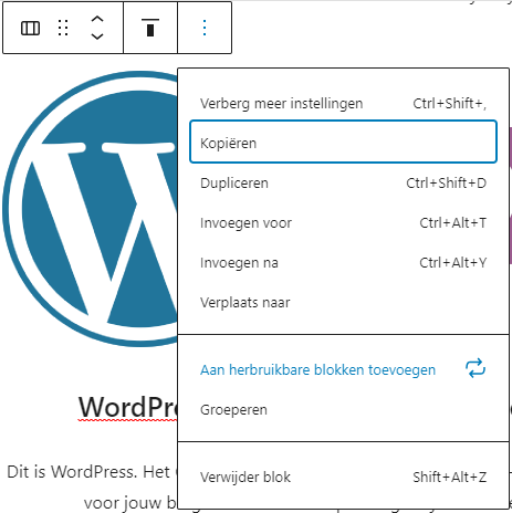 Kolommen menu toevoegen aan herbruikbare blokken