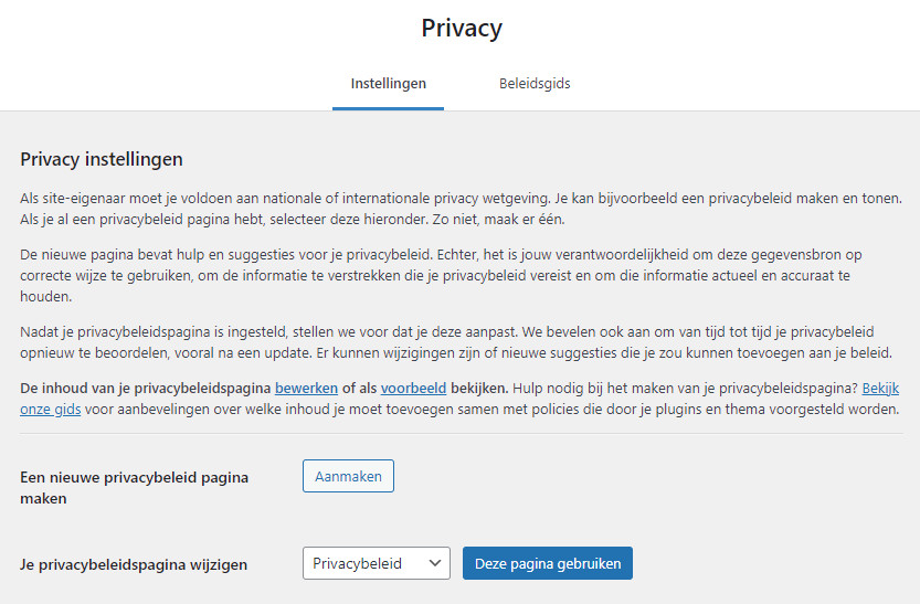 Afbeelding met daarop een overzicht van de Privacy instellingen pagina