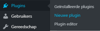 WordPress Dashboard menu - nieuwe plugin