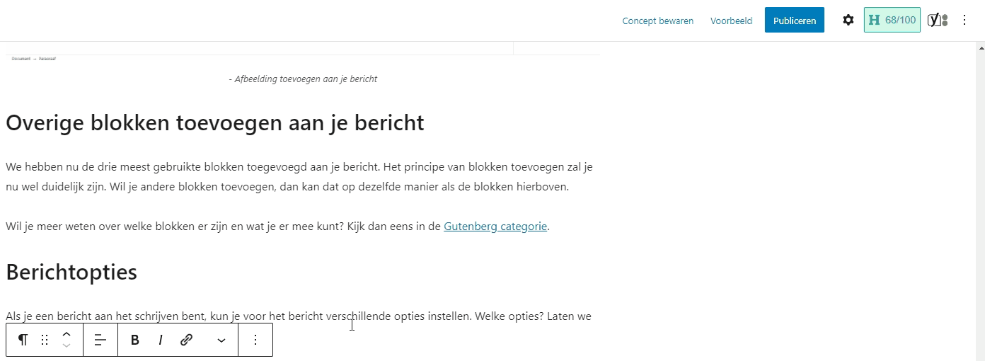 Gif afbeedling waarop te zien is hoe de berichtopties worden geopend in WordPress