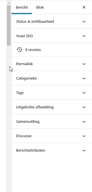 Gif afbeelding waarop te zien is hoe je een samenvatting kan toevoegen aan je bericht in WordPress.