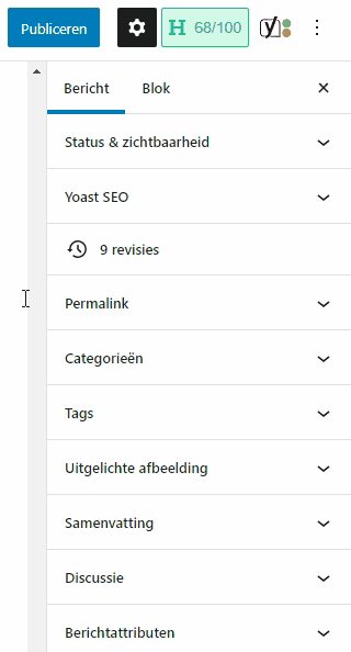 Gif afbeelding waarop te zien is hoe je een categorie kunt toevoegen aan een bericht binnen WordPress